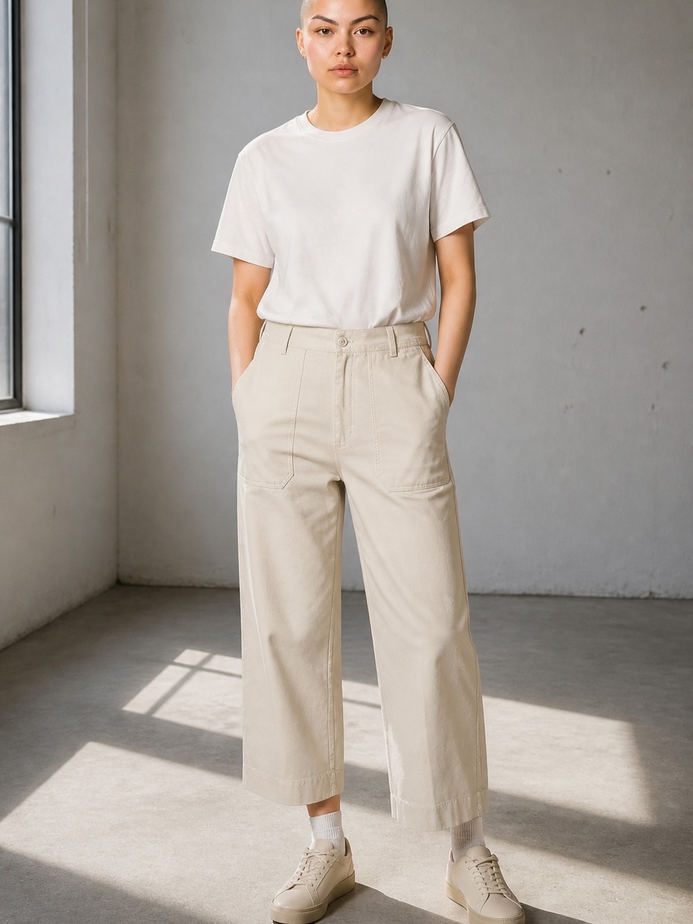bagatelle Wide-Leg Cropped Utility Pants - creamy tan